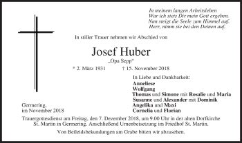 Traueranzeigen Von Josef Huber Trauer Merkur De