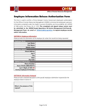 Fillable Online Employee Information Release Authorization Form Fax