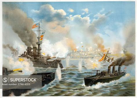 Spanish American War 1898 Us Navy Warships In Action Centre Left The