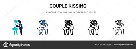 Couple Kissing Icon Filled Thin Line Outline Stroke Style Vector Stock