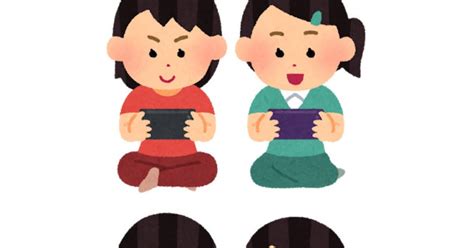 無料イラスト かわいいフリー素材集 スマートフォンでゲームをやる子供のイラスト（女の子）