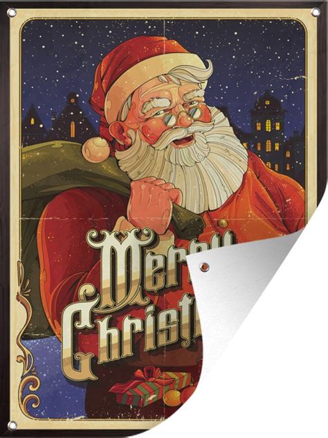 Muurdecoratie Buiten Vintage Kerstman Kerst X Cm Tuindoek