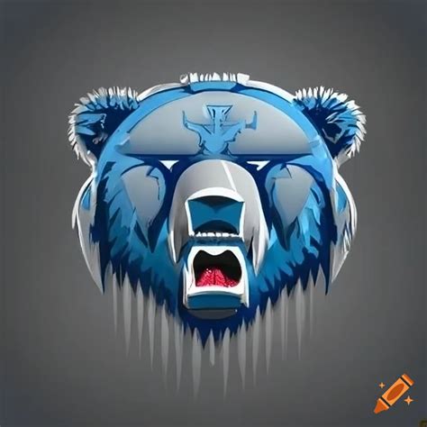 Blue Grizzly On Silver Sport Logo On Craiyon