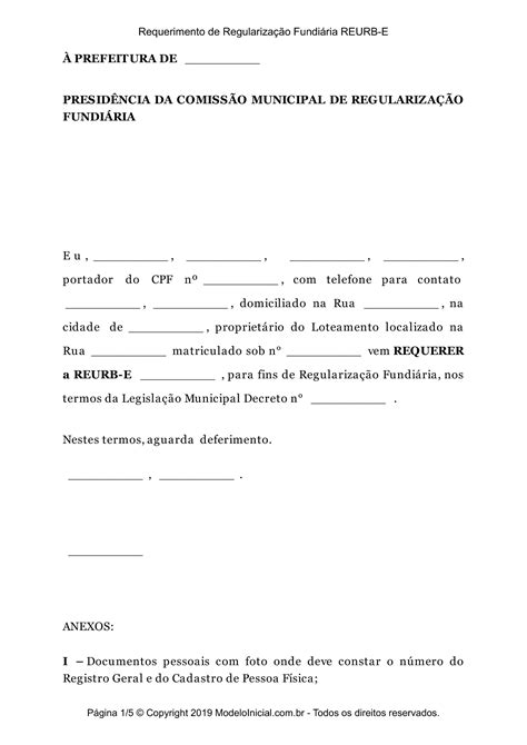 Modelo Requerimento De Regulariza O Fundi Ria Reurb E