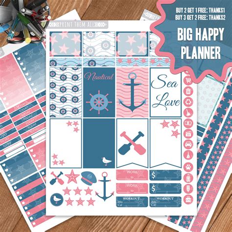 Nautical Big Happy Planner Stickers Printable Monthly Weekly Etsy