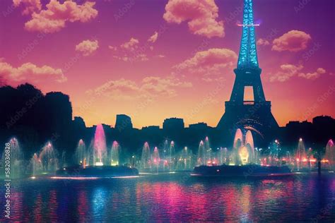 Eiffel Tower And Fountain At Jardins Du Trocadero Paris France