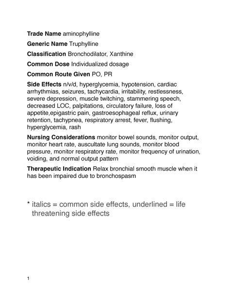 Aminophylline Drug Study Trade Name Aminophylline Generic Name