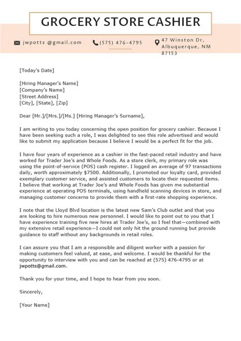 Cashier Cover Letter With No Experience Coverletterpedia