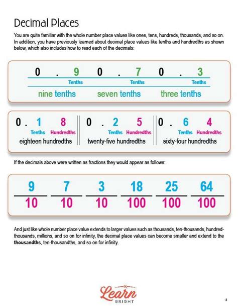 Read And Write Decimals To Thousandths Free Pdf Download Learn Bright