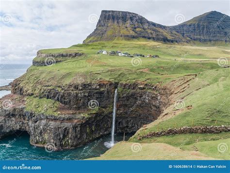 Mulafossur Waterfall In Gasadalur Vagar Island Of The Faroe Islands