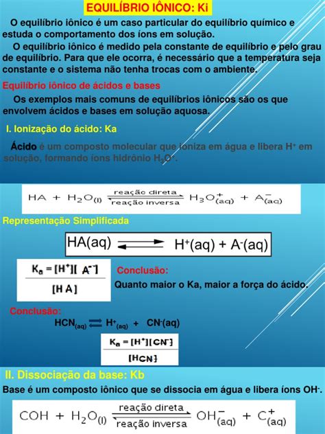 Equilíbrio Iônico Pdf Equilíbrio Químico Ácido