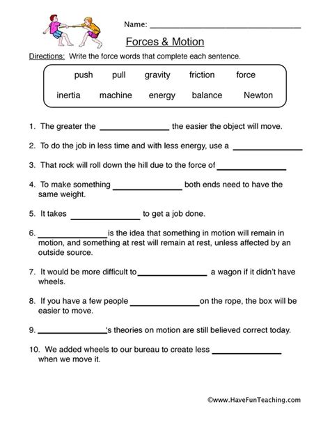 Introduction To Forces Grade 3 Worksheets