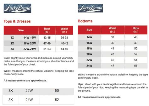 Lucky Jeans Size Chart