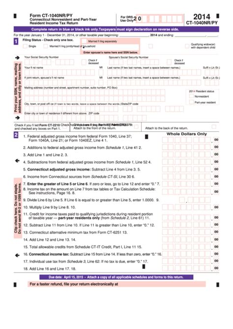 Fillable Form Ct Nr Py Connecticut Nonresident And Part Year