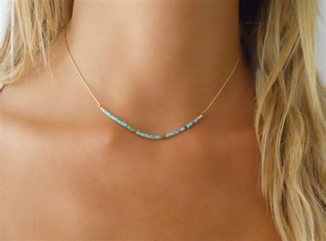 14k Gold Filled Necklace With Turquoise Beads Delicate Gold And Turquoise Necklace Layering