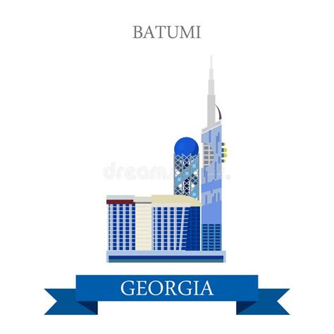 Batumi In Georgia Vector Flat Attraction Landmarks Stock Vector