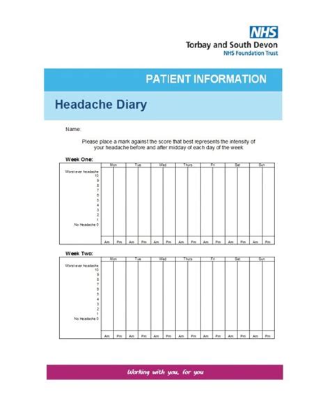 50 Printable Headache Diary Templates Word Pdf Printabletemplates