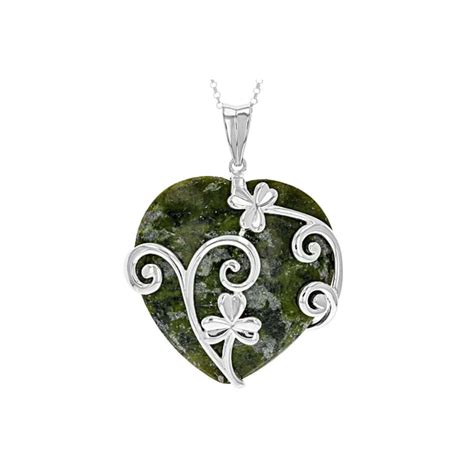 Heart Of Ireland Shamrock Connemara Marble Silver Pendant