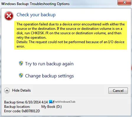 Fix Windows Backup Error Code X D The Backup Operation Failed