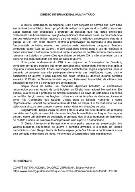 Dih Resumo Direitos Humanos Direito Internacional Humanit Rio O