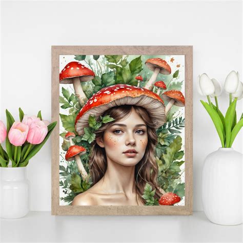 Enchanted Forest Mushroom Crown Art Watercolour Fungi Portrait ...