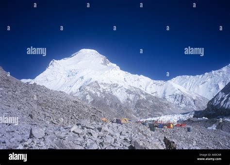 Cho Oyu Advanced Base Camp Tibet Nepal Border Himalayas Asia Stock