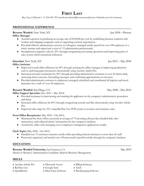 Office Manager Cv Examples For Resume Worded