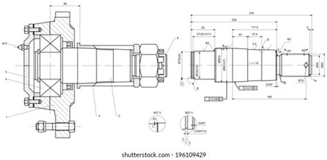 Engineering Drawing Bearing On Shaft Vector Stock Vector (Royalty Free ...