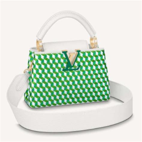 Louis Vuitton Lv Women Capucines Mini White Green Taurillon Leather Textile Embroidery Lulux