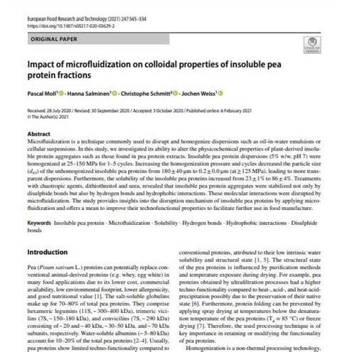 Impact Of Microfluidization On Colloidal Properties Of Insoluble Pea Protein Fractions