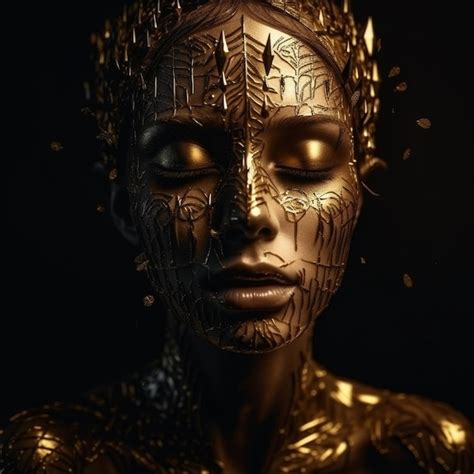 Premium Ai Image A Gold Sculpture Of A Woman With Gold Paint On Her Face