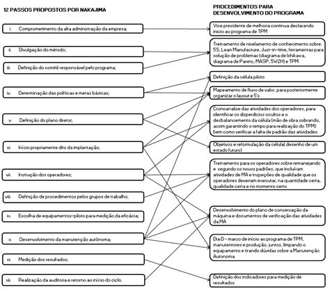 Esquema de interligação entre os 12 passos propostos por Nakajima e o