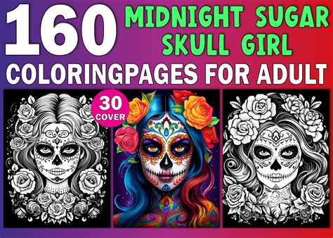 Midnight Sugar Skull Girl Coloring Pages Graphic By Creative Design · Creative Fabrica