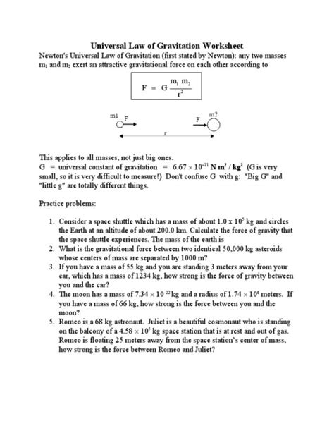 Law Of Gravitation Worksheet Martin Lindelof