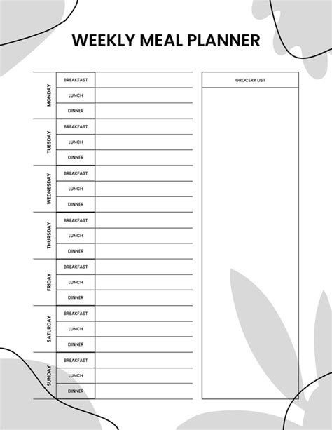 Meal Prep Template Meal Plan Worksheet Grocery List Etsy