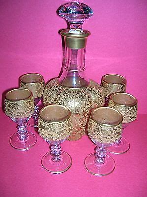 Paden City Glass Cordial Set With Heavy Gold Spring Orchid Pattern Ebay