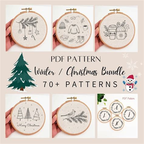 Christmas Winter Embroidery Pattern Bundle Ornament Hand Embroidery