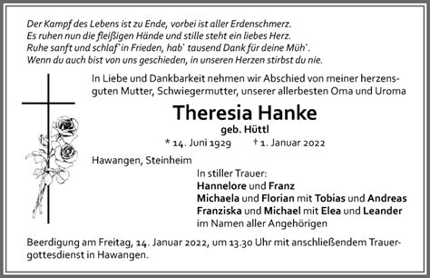 Traueranzeigen von Theresia Hanke Allgäuer Zeitung