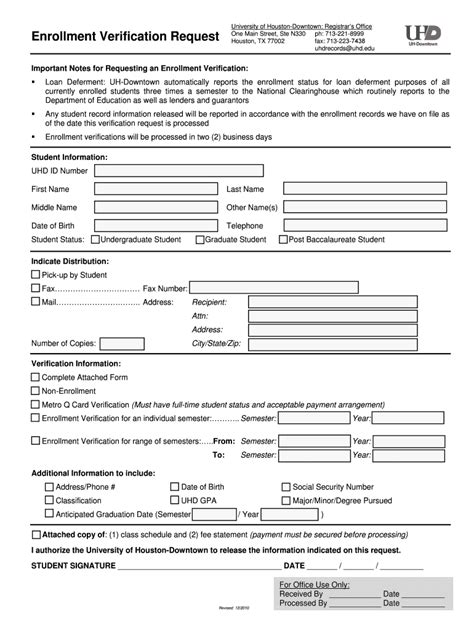 Fillable Online Uhdonline Dt Uh Enrollment Verification Request