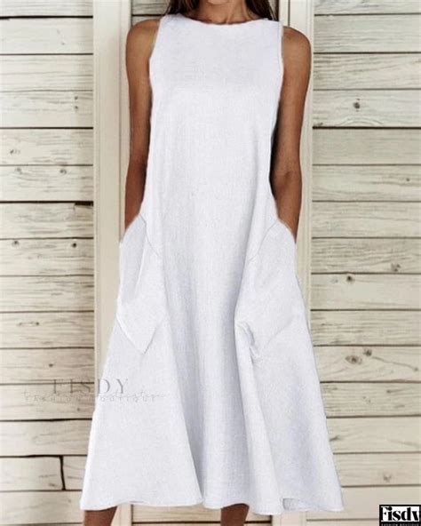 Fisdy Elegant Sleeveless A Line Dress Featuring A Classic Round Neck