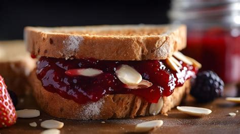 Premium Photo | A sandwich with jam and almonds