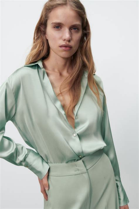 Zara Satin Shirt Satin Blouses Shirt Blouses Camisa Zara Minimal