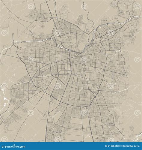 Detailed Map of Santiago City, Linear Print Map. Cityscape Panorama ...