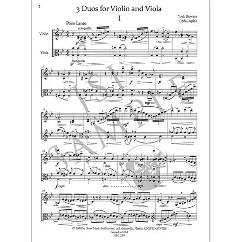 3 Duos For Violin And Viola York Bowen Gems Music Publications