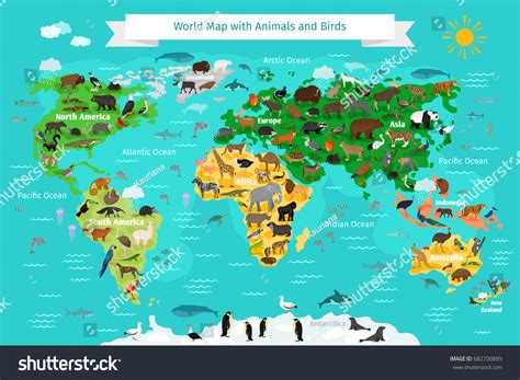 mapa mundial  animales  aves vector de stock libre de regalias