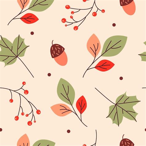 Premium Vector Seamless Autumn Pattern With Acorns Leaves And Rowan