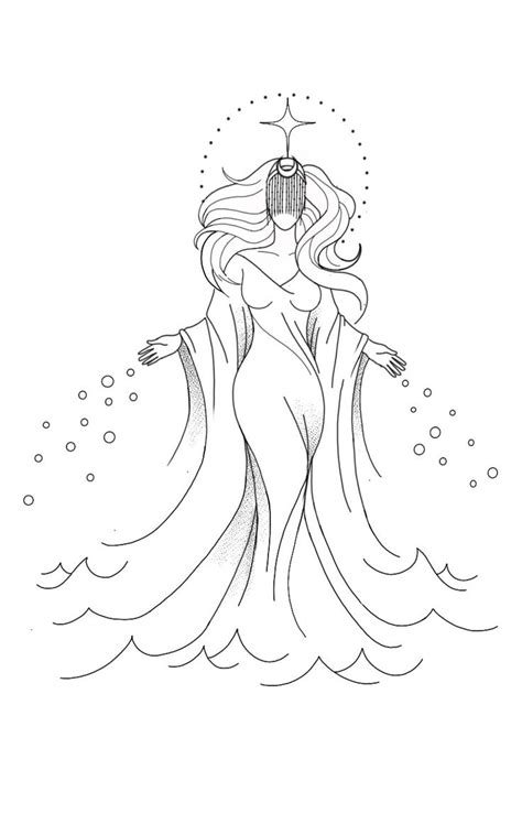 A Drawing Of A Woman With Long Hair Standing In The Water