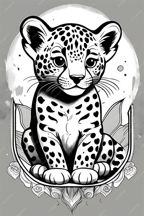 Premium AI Image | Leopard cub Coloring page Printable qualityBlack and ...