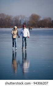 Couple Ice Skating Outdoors On Pond Stock Photo 94306207 Shutterstock