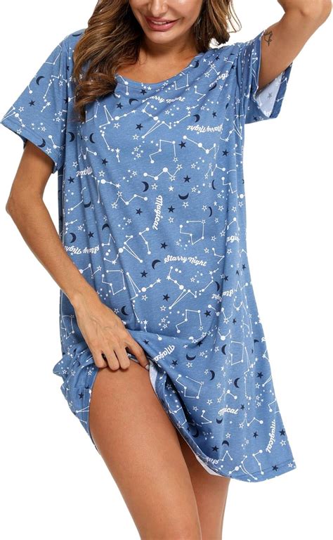 Enjoynight Nightdress Womens Short Sleeve Cotton Sleep Shirt Summer